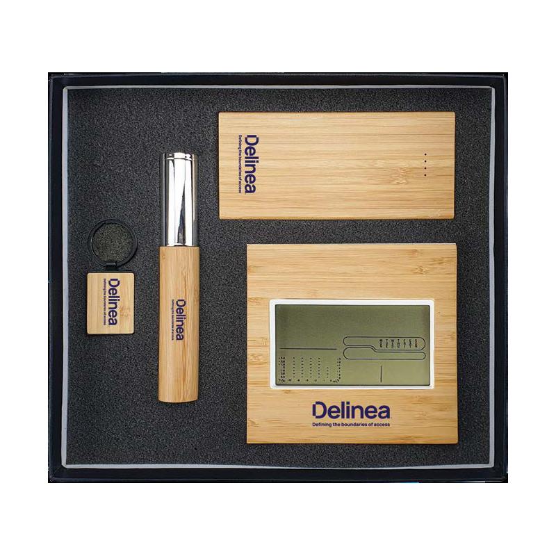 Natural Cardboard Gift Box With Bamboo Wireless Power bank, Bamboo Desk/Wall Clock